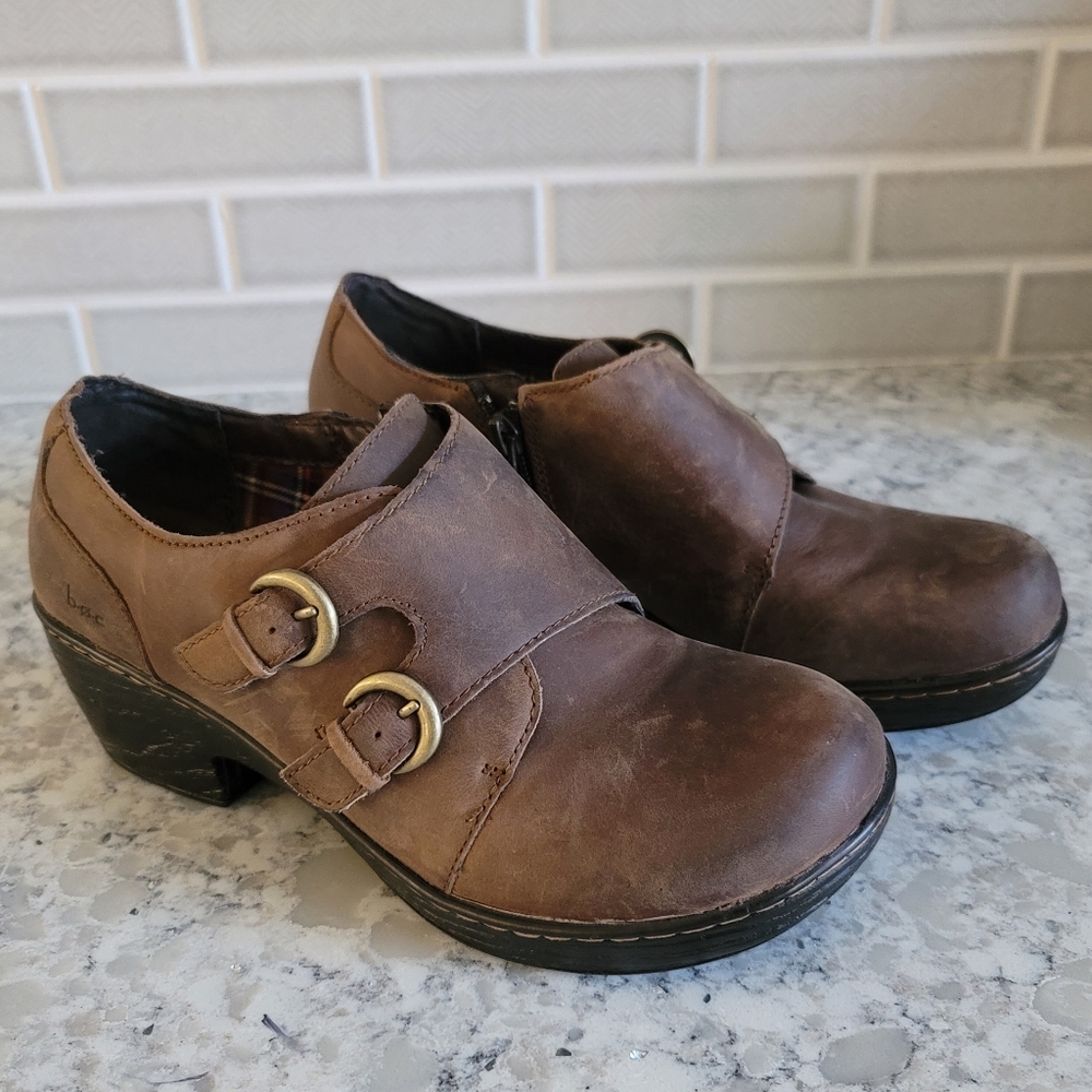 Women's BOC Crosley Oiled Brown Leather Slip On Clog Bootie with Buckles Sz: 8.5